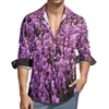 Mäns avslappnade skjortor fält av lavendelskjorta vårlila blommor trycker män trendiga blusar långärmad mönster harajuku topp plus storlek