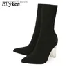 Buty Eilyken Winter Women Enter Sock Buts Buts Transparent Square Obcas Fashion Tope Far Toe Female Chelsea Kids T230713