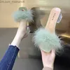 Slippers SDWK 5CM Zomer Pluizige Urine Teen Sexy Hoge Hakken Damesschoenen Bontveer Damesmode Bruiloft Glijden Vierkante Teen Damessandalen Z230713