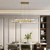 Pendant Lamps Chandelier Modern Long Strip Led Crystals Promise Dimming For Dining Room Restaurant BarTable Deco Hanging Fixture Light