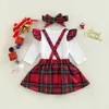 Clothing Sets Christmas Baby Girls Skirt Long Sleeve Tree Letters Print Romper Plaid/Tree Suspender Headband Baby's