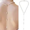 Kvinnor Bakgrund Simulerade Pearl Bakgrund Halsband Backkedjesmycken för kvinnor Party Wedding Backless Dress Accessories L230704