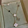 Klaver zes bloemen hanger ketting vrouwen 18K geel goud kleur grijs parelmoer zwarte onyx lange ketting sleutelbeen ketting