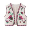 Womens Tanks Camis Traf Women Vintage Floral Embroidered Open Waist Coat Ladies National Style Vest Jacket Outfits Casual Vacation Crop Top 230712
