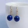 Boucles d'oreilles pendantes élégant naturel bleu foncé Lapis Lazuli rond 14k or FOOL'S DAY bijoux classiques VALENTINE'S Aquaculture