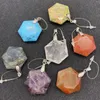 Pendant Necklaces 25mm Natural Stone Blue Turquoise Mineral Jewelry Is Used For Making Hexagonal Polished Mixed Color 1pc