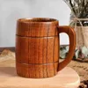 Mugs Natural Wooden Beer Mug Large Capacity Retro Coffee Tea Water Drinking Cup with Handle Kitchen Drinkware Friend Gift R230712