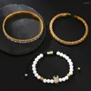 Бангл Эст римские письма браслеты для женщин белая эмалевая золота цифры цветовой манжет из нержавеющей стали мужские украшения