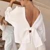 Vêtements de nuit pour femmes Pyjamas pour femmes Pyjamas en coton et lin Manches trois-quarts Pantalons amples Les vêtements peuvent être portés à l'extérieur des vêtements de nuit