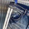 Herr jeans streetwear mager casual vitkant ränder rippade byxor klassisk vintage blå tvättbomullbyxor punk denim