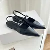 Designer hochhackige Damen spitze formelle Schuhe Leder flacher Mund Rückenriemen schwarze Damensandalen 34-40