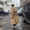 Trench Coats Masculino Gmiixder Kpop Jaqueta Tendência Coreana Comprimento Médio Bonito Sobre o Joelho Casaco Outono Inverno Casal Elegante Manto