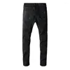 Jeans Homme Streetwear Mode Noir Déchiré Détruit Tie Dye Bandana Côtes Patchwork Maigre Stretch Déchiré Coupe Slim