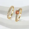 Wedding Rings Trendy Round Birthstone Ring Set Multicolor Zircon Engagement Double Vintage Gold Color Bridal Sets For Women