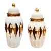 Storage Bottles Ginger Jar With Lid Flower Vase Accent Centerpiece Temple Display Porcelain Tea Canister For Office Bedroom