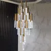 Lustres reguláveis longo lustre de cristal para escada moderno luxo led cristal lâmpada grande lobby villa pendurado luminária