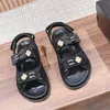 Luxury Designer Genuine Leather Sandals Small Fragrant Wind Summer Sandals Womens Flat Bottom 2023 New Thick Sole Premium Roman Shoes Size 35-41+BOX