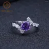 Cluster-Ringe GEM'S BALLETT 925 Sterling Silber Verlobungsring 1,35 ct runder natürlicher Amethyst-Edelstein-Ring für Frauen feiner Schmuck