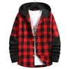 メンズフーディーズスウェットシャツメンズパーカースウェットシャツluclesam men red black plaidスプライシングフーディーメンズカジュアルストリートウェアフード付きシャツsudaderas hombre x0713