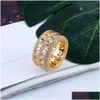 With Side Stones Double Rows Rings Hip Hop Shining 18K Real Gold Plated Cubic Zircon Diamond Finger Ring Jewelry Drop Delivery Dheae