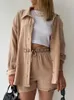 Womens Two Piece Pants Dome Cameras Oversized Shirt Shorts Two Piece Sets Women Spring Cotton Tops With Loose High Waist Shorts Suit 2023 Fashion Streetwe J230713