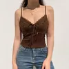 Regatas femininas Xingqing Vintage Aesthetic Lace Cami Top Y2k Cute Kawaii Camis Women Fairycore sem mangas com decote em V Crop Tops Roupas dos anos 2000