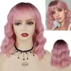 Syntetiska peruker GNIMEGIL Ombre Rosa Kort Bob Curly Wave Peruk Med lugg För Kvinnor Flickor Cosplay Lolita Naturligt Värmebeständigt hår