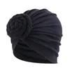 Ropa étnica mujer turbante Spandex nudo superior flor decoración diadema musulmana señoras cubierta de pelo Beanie Head Wear Color sólido India sombrero