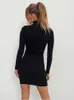 Urban Sexy Dresses Schwarzes, hochgeschlossenes, langärmeliges Stretch-Kleid, gerades, enges Kleid, lässiges Minikleid, sexy Party 230712