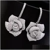 Dangle Żyrandol Rose Flower Drop Kolczyki - Elegancki prezent na biżuterię dla kobiet. S925 Sier Needle Bling Crystals. Dostawa Dhgqn