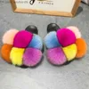 Slippers Pom Vrouwen Bont Slider Pluizige Echt Vossenbont Slider Bont Wasbeerbont Sandalen Vrouwen Leuke Bontbal flip Schoenen Z230717