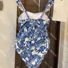 Dragonfly Print Swimwear Women Swimsuit One Piece Fashion Blue Bikini Summer Slim Bathing Suit for Ladies