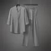 Tute da uomo Tuta da uomo Camicia e pantaloni in stile cinese 2 pezzi Set manica lunga Henley-Shirt Pantaloni da jogging Pantaloni da uomo casual Abiti