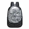 Factory wholesale men brand shoulder bag 3 colors cool embossed skull punk backpacks street popular waterproof leather handbag personalized rivet backpack 3189#