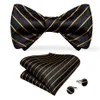 Hi-Tie Bow Tie Set Luxury Black Gold Rands Silk Self Bow Tie för män Drop LH-00932428