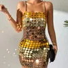 Débardeurs pour femmes Brillant Acrylique Paillettes Crop Top Et Jupe Pour Femmes Fille Sexy Patchwork Dos Nu Voir À Travers Halter Discothèque Party Tank 2023