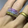 Anelli a grappolo fatti a mano con taglio a cuscino 5A Cz Birthstone Ring Real 925 Sterling Silver Engagement Wedding Band per donna Uomo Party Jewelry