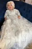 Классические крестильные платья с длинными рукавами для маленьких девочек, кружевные платья для крещения с аппликацией из жемчуга и чепчиком, платье для первого общения