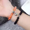 Strand 6/8mm Black Lava Beaded Bracelet Fashion Couple Distance Magnet Matching Bracelets Natural Stone Yoga Bangles Friendship Jewelry