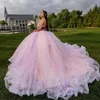 Licht Roze Korset Prinses Kant Applicaties Kralen Uit De Schouder Tull Quinceanera Jurken Voor Meisjes Baljurk Sweet 16 Jurken