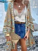 Kobiety Polos Vintage Open Front Holiday Shirt Zanzea Bohemian Summer Women's Floral Print Długie rękawowe koszulka Kimono przyprawia Top Cardigan Z230713