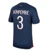 23 34 Maillots de Football Paris piłka nożna Mbappe Lee Kang w Hakimi 2023 2024 Paris Football Shirt Marquinhos Verratti Maillot Foot Men Kit Kids