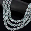 Chains Punk Bling Blue Crystal Prong Cuban Chain Necklace For Men Women Iced Out 2 Row Rhinestone Link Choker Hip Hop GRA Moissanite Chain Jewelry