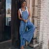 Jeans Feminino Wepbel Calça Lateral com Bolso Lateral e Sem Mangas Suspensório Denim Macacão Moda Solto de Verão