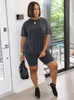Trainingsanzüge für Damen HAOYUAN Sportliche Zweiteiler-Sets Damen-Outfits Lässiger Trainingsanzug Active Wear Kurzarmoberteile und Shorts Workout Matching