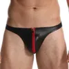 Mutande Sexy Biancheria intima da uomo Slip Cerniera Slip gay Mutandine da uomo Nero Faux Leather Bulge Pouch Mutande calde Vita bassa New Tanga maschile J230713