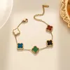 Designer Bracelet Van Four Cleef Leaf Clover Jewelry 18k Gold Bangle for Women Men Van-clef Arpes Necklaces Chain Elegant Jewelery Gift5