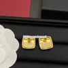Quadratische Goldohrringe, luxuriöser Schmuck, 18 Karat vergoldet, klassische Ohrstecker für Paare, Weihnachtsgeschenk