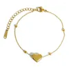 Link Bracelets Stainless Steel Gold Plated Beaded Chain Heart Pendant Bracelet Sweet Cute Girls Ladies Women Mum Students Gift Fashion