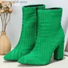 ブーツEilyken 2023 New Green Corduroy High Heels Ankle Ankle Boots for Parted Toe Women Boots Ladies Shoes Mujerサイズ35-42 T230713